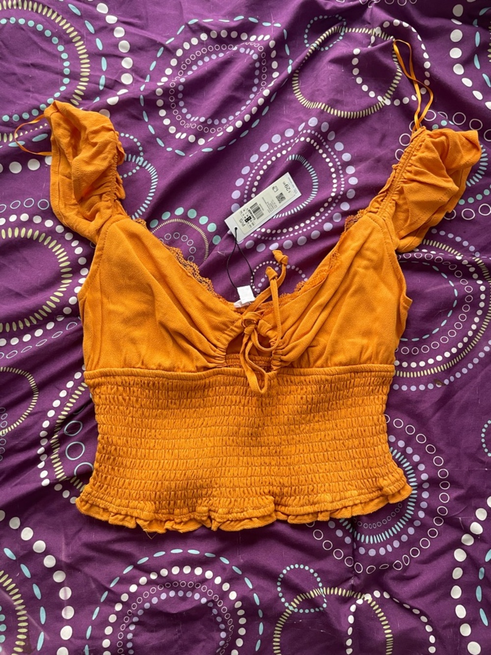 Women's Orange Smocked Ruffle Crop Top - Lightweight Summer Tank